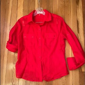 Calvin Klein Silk/Cotton shirt, silky button down shirt, dress shirt, red shirt